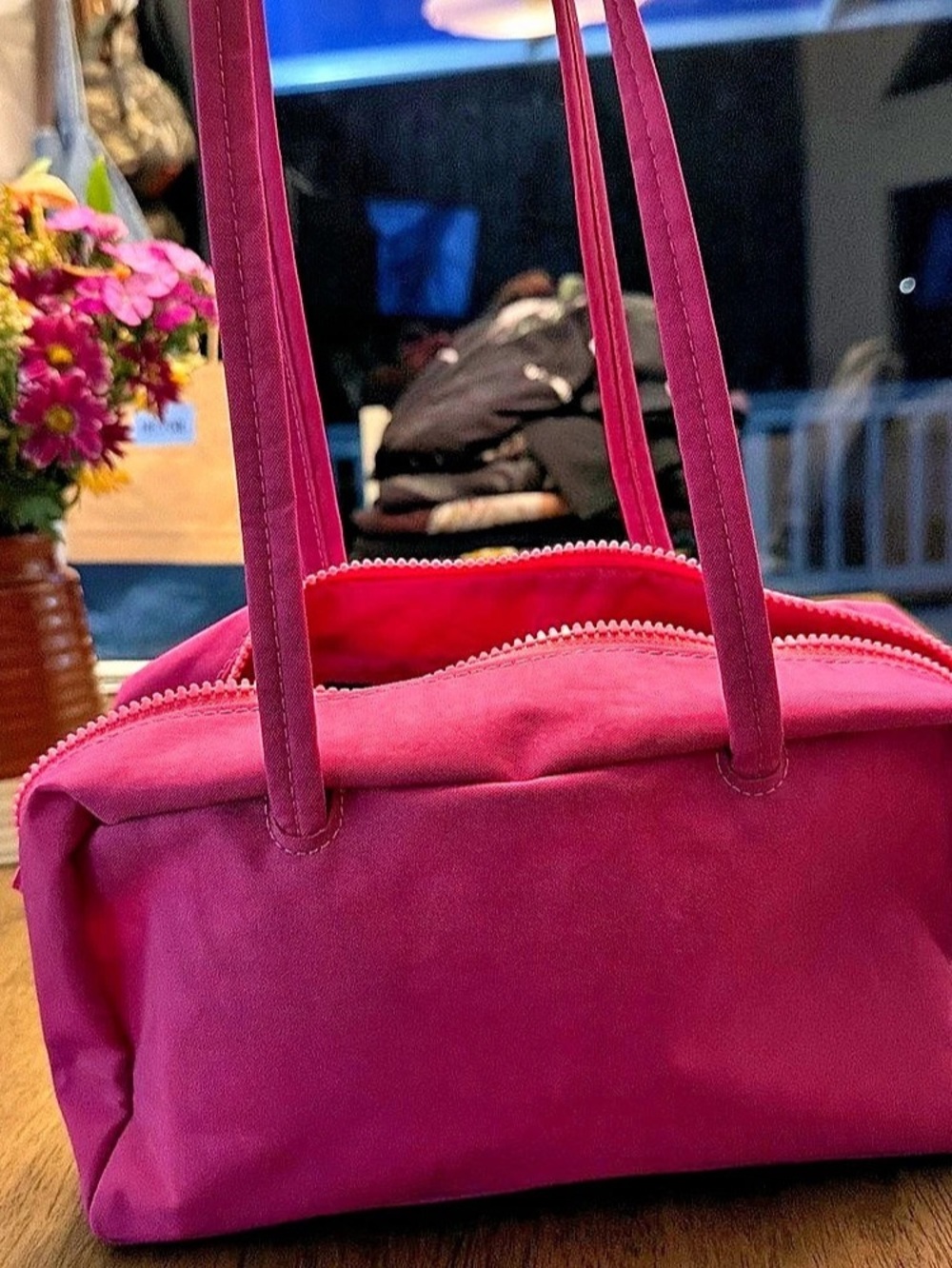 TikTok Nylon Bowler Bag Pink Tote